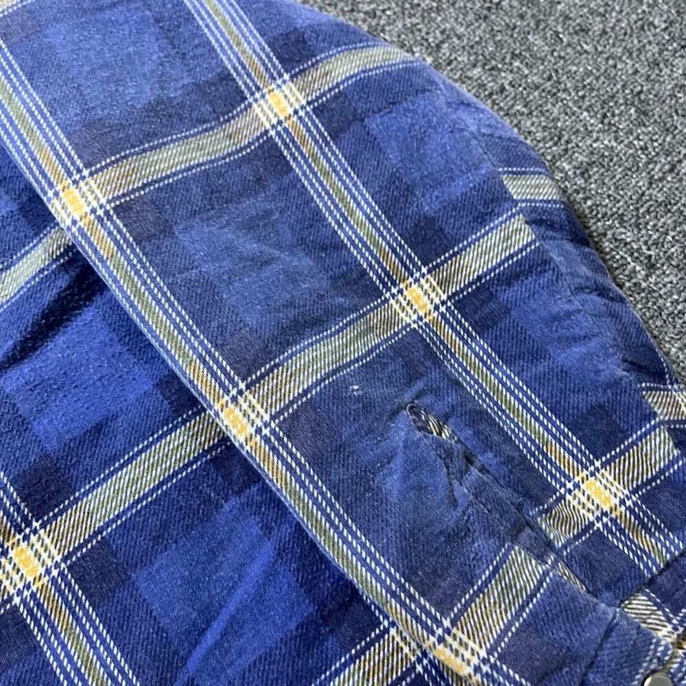 Vintage Wrangler Western Shirt Jacket Large Blue Plaid Quilted Pearl Snap 90s - Picture 7 of 13